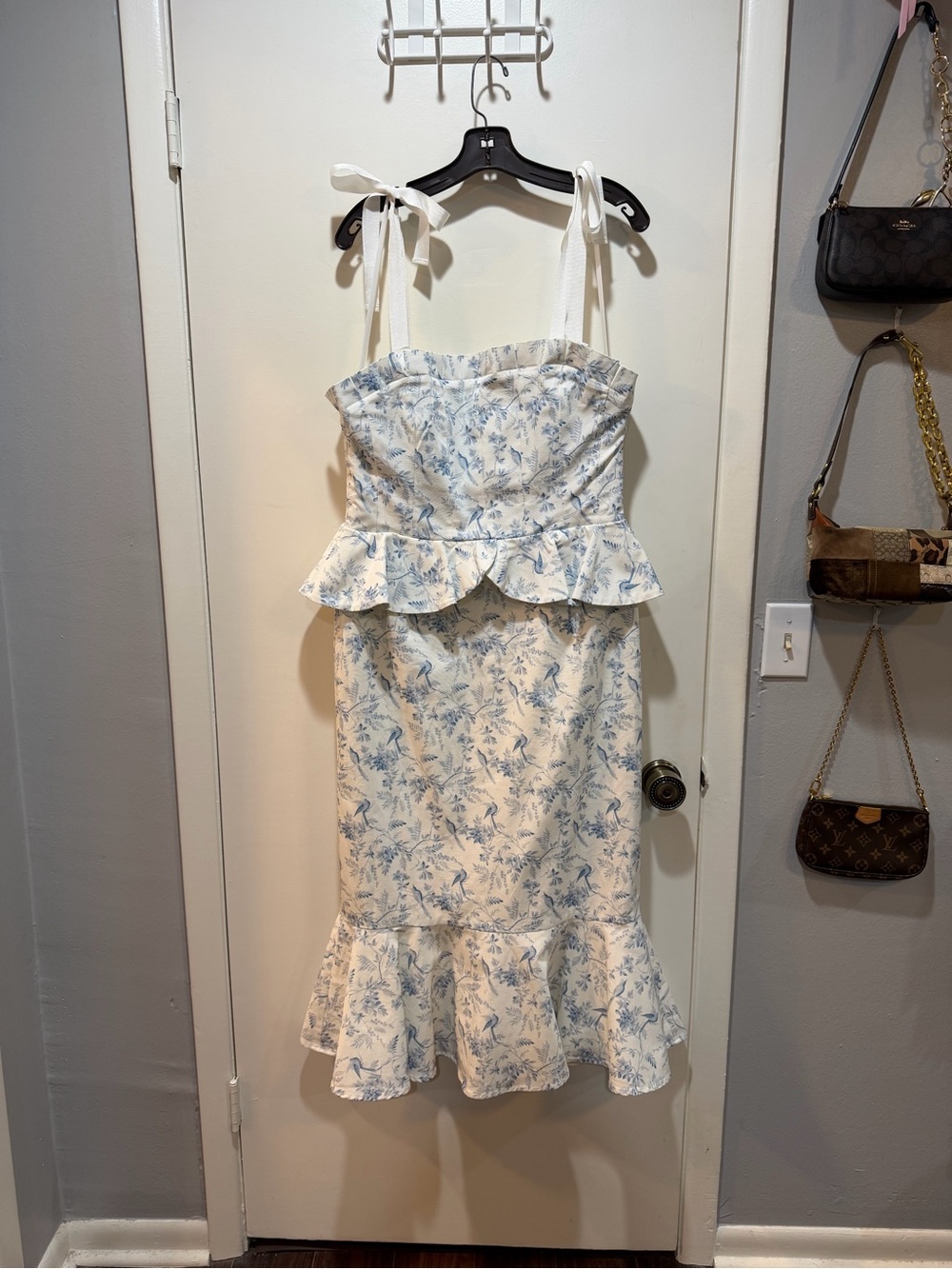 Antonio Melani Blue Floral Tie-Shoulder Ruffle Kids Dress